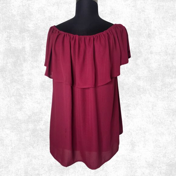 Torrid Off Shoulder Burgundy Ruffle Top Plus Size 2X Lace-Up Boho Goth Romance - Picture 7 of 8
